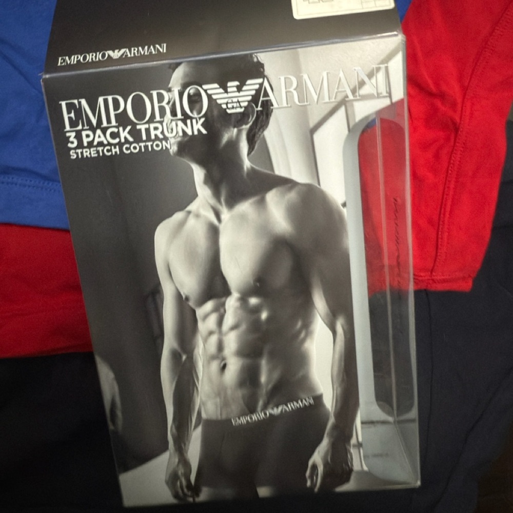 Emporio Armani SIZE SMALL 3 Cotton Trunk boxer Set - navy blue, Red, Blue